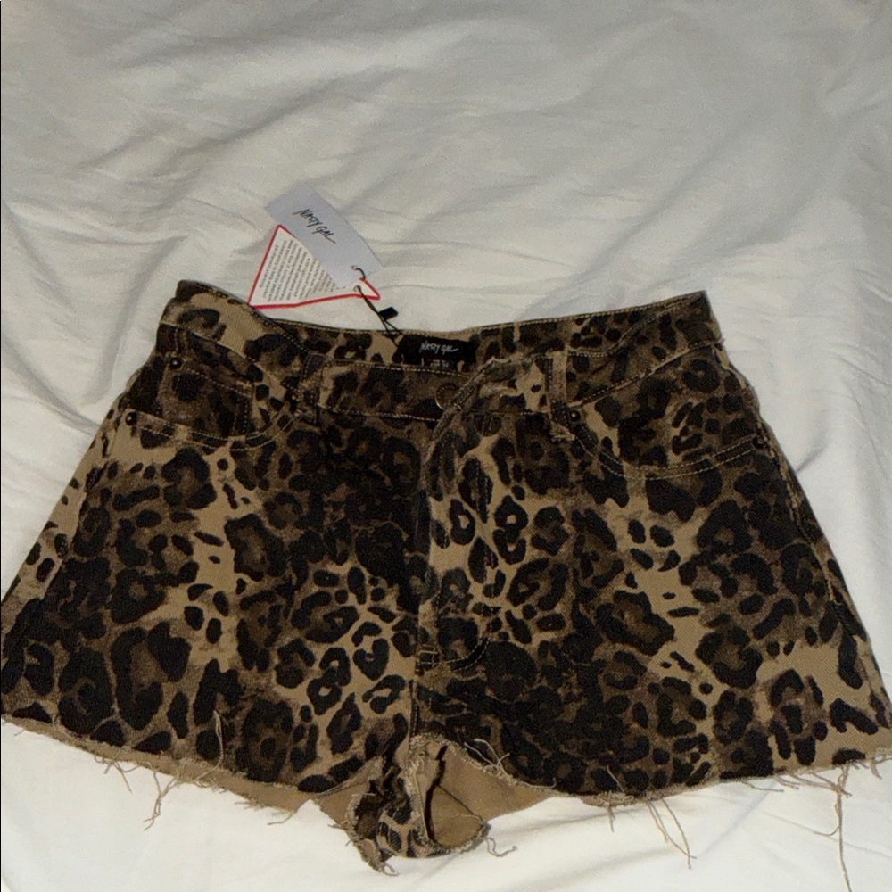 Nasty Gal Leopard Print Jean Shorts
